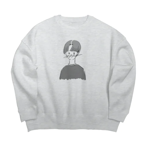 照れてるぼーい　モノクロ Big Crew Neck Sweatshirt