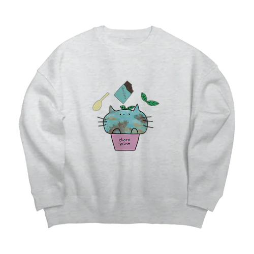 チョコミントにゃんこSP Big Crew Neck Sweatshirt