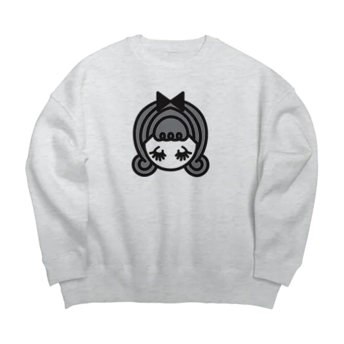 巻髪少女アイコンモノクロ Big Crew Neck Sweatshirt