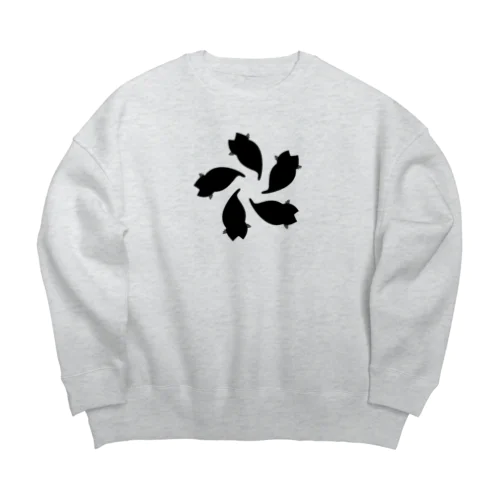 動物家紋。H.T.（変わり散り桜５ネコ）黒 Big Crew Neck Sweatshirt