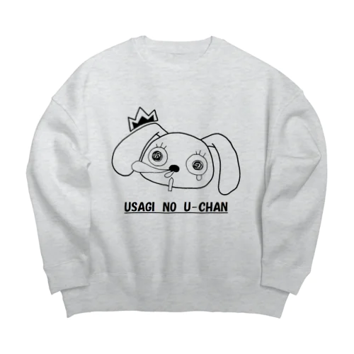 うさぎのうーちゃん(くしゃみ白黒) Big Crew Neck Sweatshirt