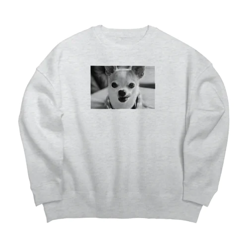 モノクロチワワ（ぺろんちょ） Big Crew Neck Sweatshirt