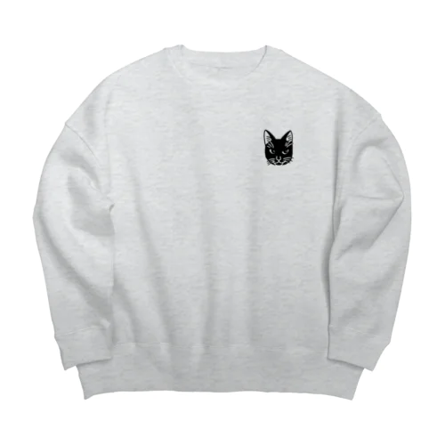 黒猫ジジ　ワンポイント Big Crew Neck Sweatshirt