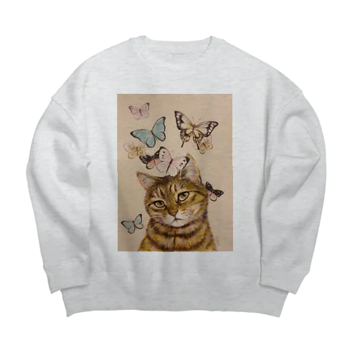 猫に蝶 Big Crew Neck Sweatshirt