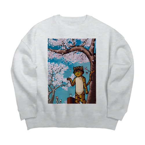 ネコの花見 Big Crew Neck Sweatshirt