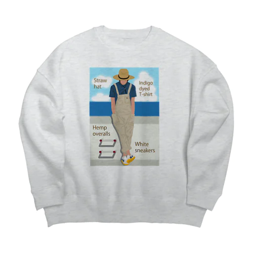 海と麦わら帽の青年 Big Crew Neck Sweatshirt