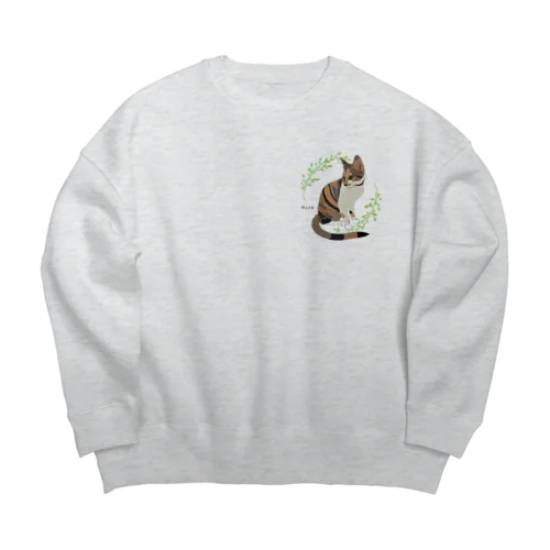 三毛猫 ミャオ バックプリントバージョン 胸元にも小さく Big Crew Neck Sweatshirt