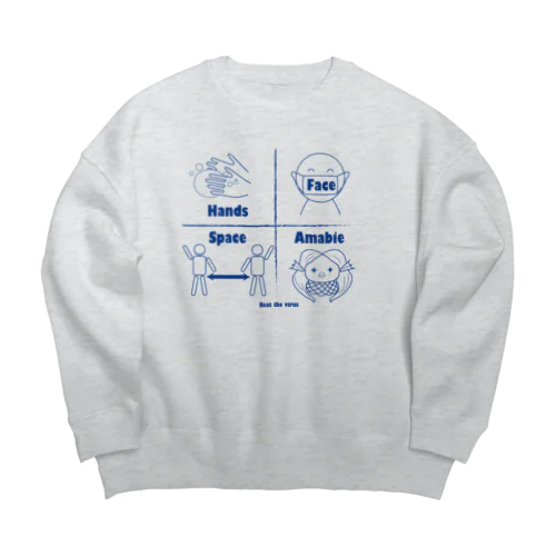 アマビエブルー Big Crew Neck Sweatshirt