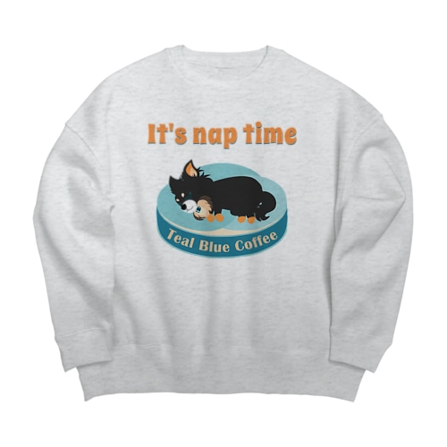 お昼寝の時間　-puppy teal- Big Crew Neck Sweatshirt