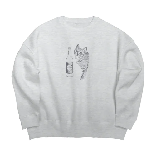 キジトラ猫とどぶろく（グレー） Big Crew Neck Sweatshirt