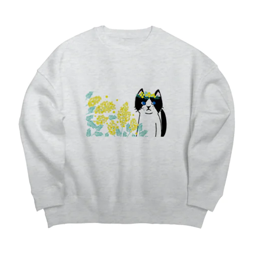 ハチワレねこ、ハッチとミモザ Big Crew Neck Sweatshirt