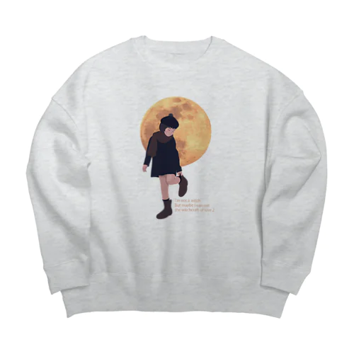 月と黒ワンピの女の子 Big Crew Neck Sweatshirt