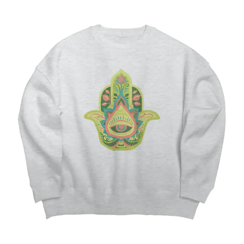 誕生石色✋ハムサの手（8月・ペリドット） Big Crew Neck Sweatshirt