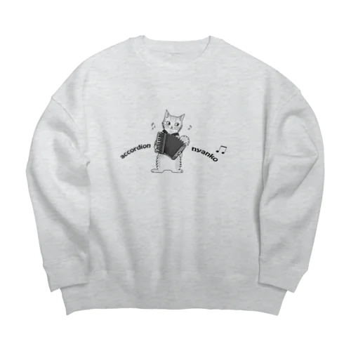 アコーディオンを弾く猫　accordion nyanko Big Crew Neck Sweatshirt