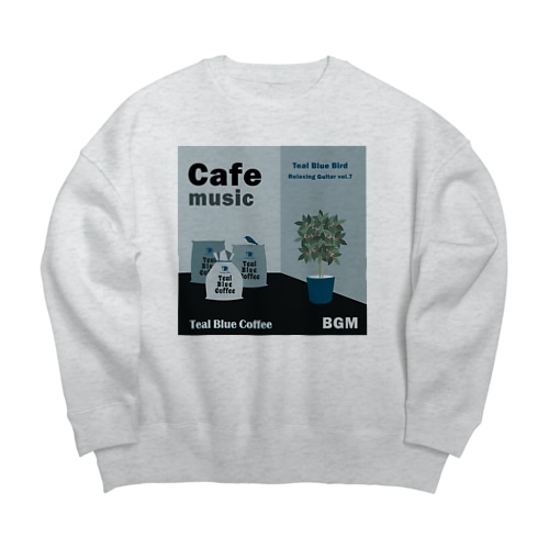 Cafe music - Teal Blue Bird - Big Crew Neck Sweatshirt