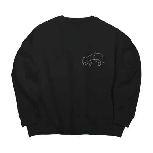 忍び歩きシンプル白猫 Big Crew Neck Sweatshirt