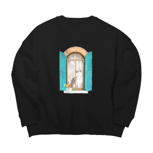 窓辺の猫　②　背景なし Big Crew Neck Sweatshirt