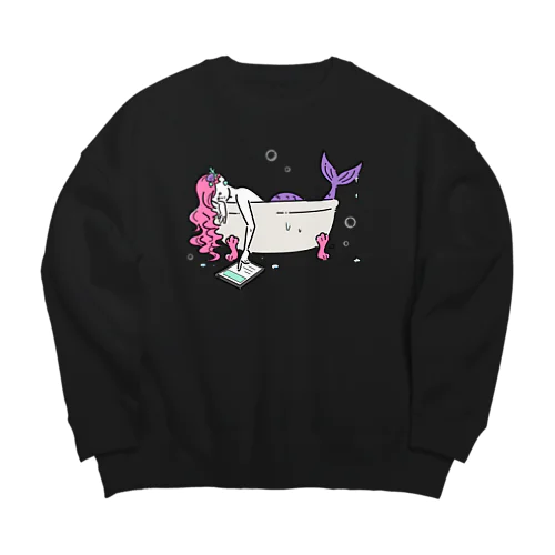 浴室でタブレットを使う人魚【ピンク】 Big Crew Neck Sweatshirt