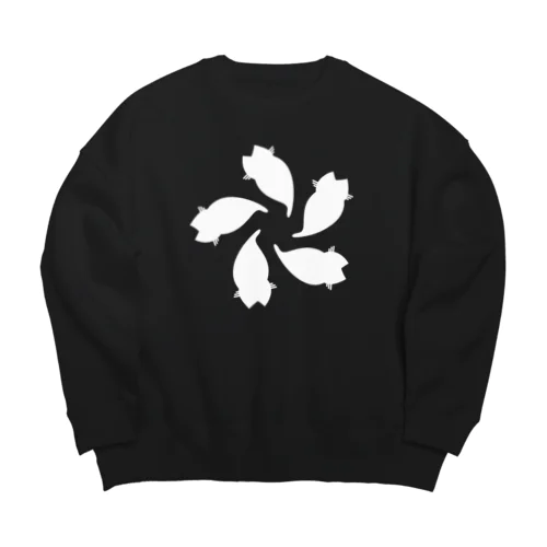 動物家紋。H.T.さくら5ネコ　白 Big Crew Neck Sweatshirt