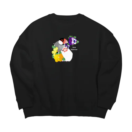 パンジーと文鳥さん（ロゴ白） Big Crew Neck Sweatshirt