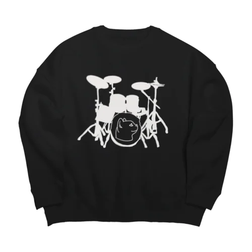 ドラム(ネコ)白 Big Crew Neck Sweatshirt