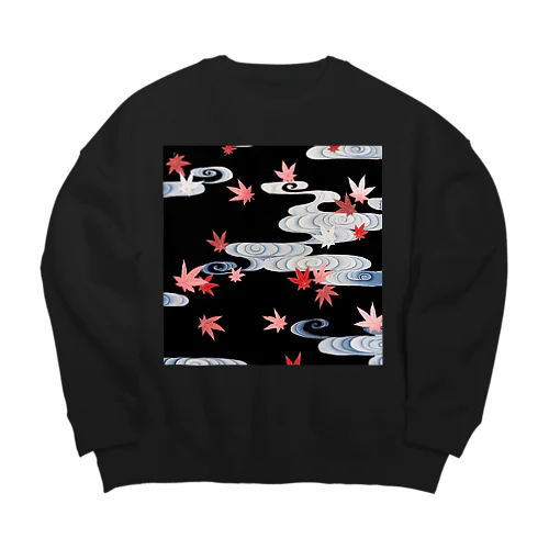 和風　着物柄　「水面のもみじ」□■ Big Crew Neck Sweatshirt