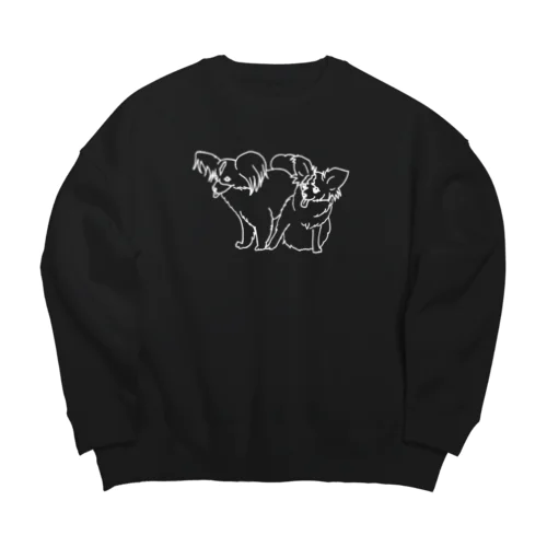 なかよし親子パピヨン（白） Big Crew Neck Sweatshirt