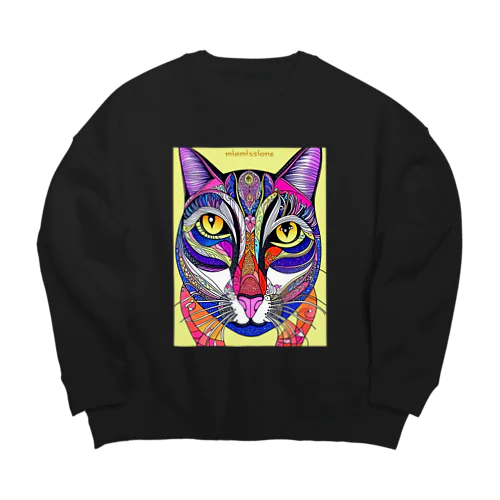 カラフルでエスニックテイストでポップな猫－Colorful, ethnic flavored, pop cat. Big Crew Neck Sweatshirt