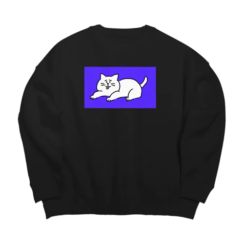 苦笑い猫（青） Big Crew Neck Sweatshirt