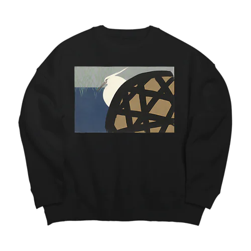 和風　神坂雪佳 「白鷺」 （1909） Big Crew Neck Sweatshirt