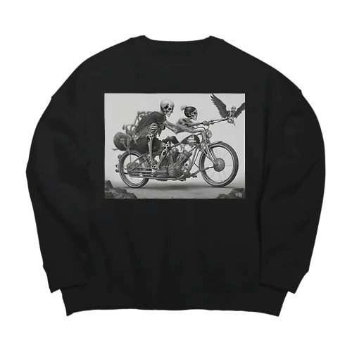 バイクとドクロ（黒メイン） Big Crew Neck Sweatshirt