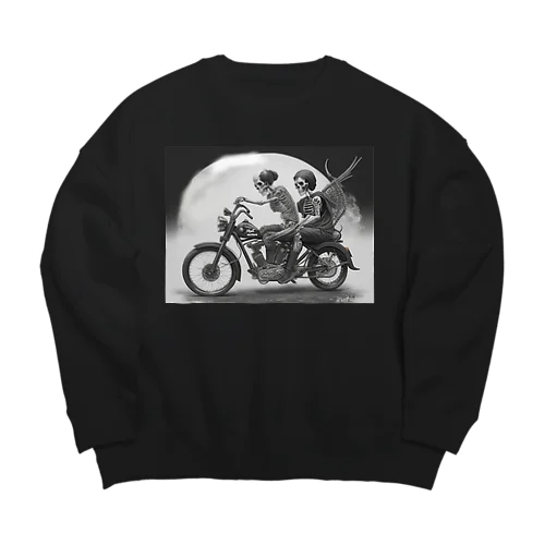 バイクとガイコツ（黒メイン） Big Crew Neck Sweatshirt