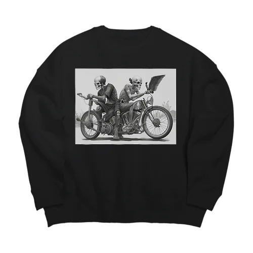 バイクとドクロ（黒メイン） Big Crew Neck Sweatshirt