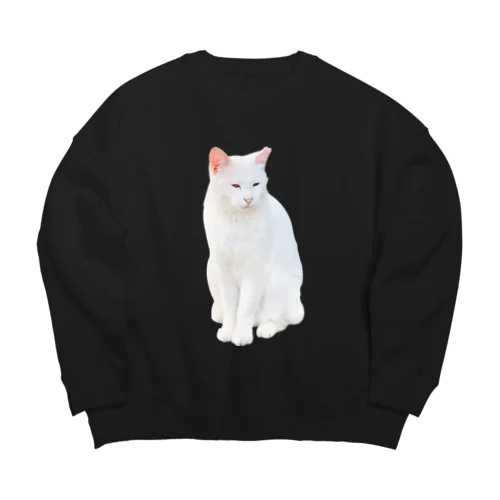 【オッドアイ】半目の白猫 Big Crew Neck Sweatshirt