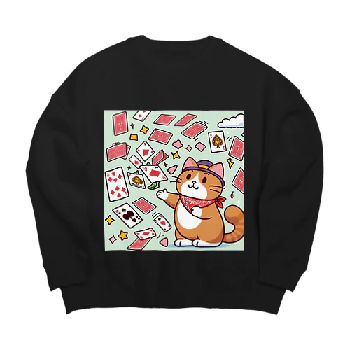 カード遊び猫 Big Crew Neck Sweatshirt