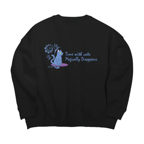 ネコとの時間は魔法のよう　アパレル黒タイプ Big Crew Neck Sweatshirt