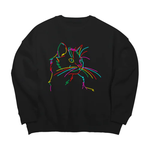 虹色の猫 Big Crew Neck Sweatshirt