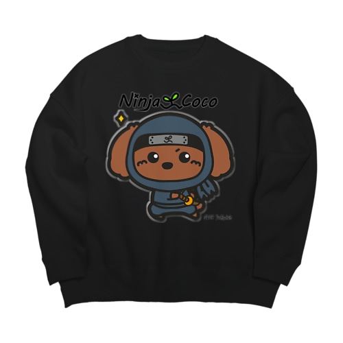 忍者プードルの志ちゃん　いざっっ（黒・濃色） Big Crew Neck Sweatshirt