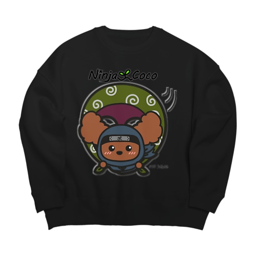 忍者プードルの志ちゃん　むささびっっ（黒・濃色） Big Crew Neck Sweatshirt