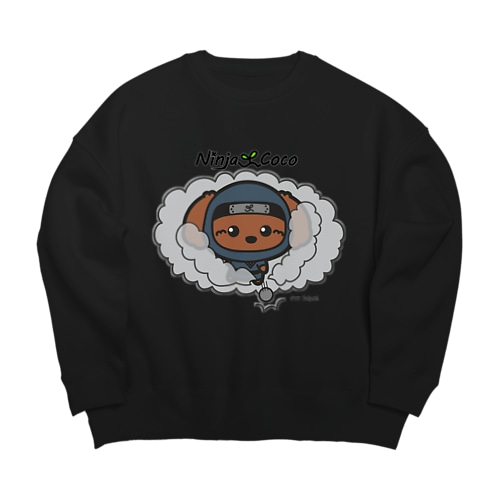 忍者プードル犬の志ちゃん　ぼむっっ（黒・濃色） Big Crew Neck Sweatshirt