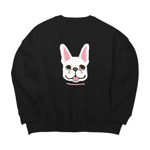 フレンチブルドックくん　ホワイト Big Crew Neck Sweatshirt