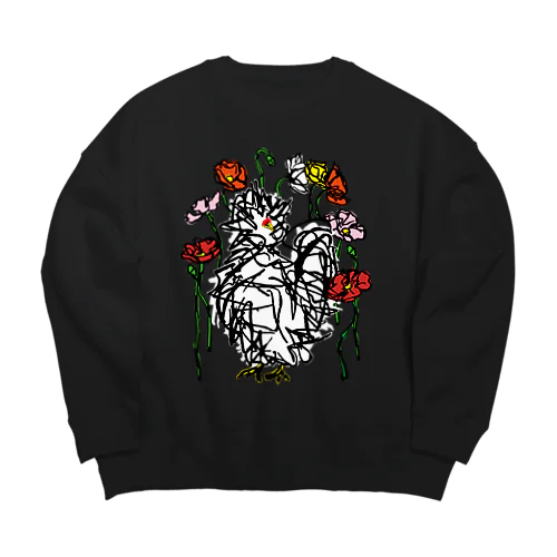 花と鳥 <色> Big Crew Neck Sweatshirt