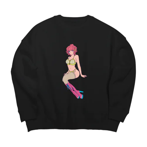 ロングブーツっ子☆ピンク Big Crew Neck Sweatshirt