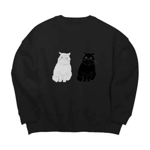 もふもふグレ猫＆黒猫 Big Crew Neck Sweatshirt