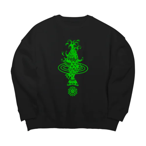 WSEオリジナル　彫師デザイン　緑プリント Big Crew Neck Sweatshirt