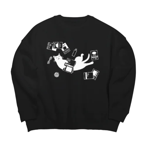 読書ねこ（白） Big Crew Neck Sweatshirt