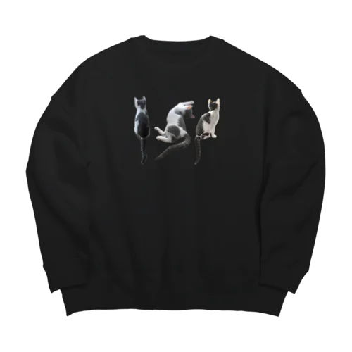 モノクロこねこ三連 Big Crew Neck Sweatshirt