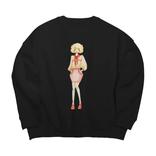 ファッションデザイン画イラスト 「ピンクの女の子」 Big Crew Neck Sweatshirt