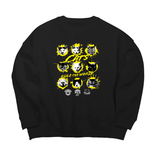 猫が世界を支配する9FACES（黄） Big Crew Neck Sweatshirt