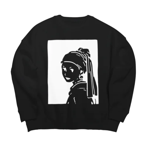 【白プリント】真珠の耳飾りの少女 Big Crew Neck Sweatshirt